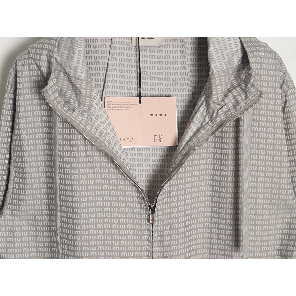 Miu Miu all over printed nylon hooded windbreaker jacket,Miu Miu Jacket,Jacket,APPAREL