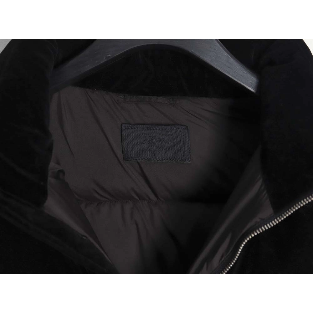 Prada PRD 23FW velvet triangle logo down jacket,Prada Jacket,Jacket,APPAREL
