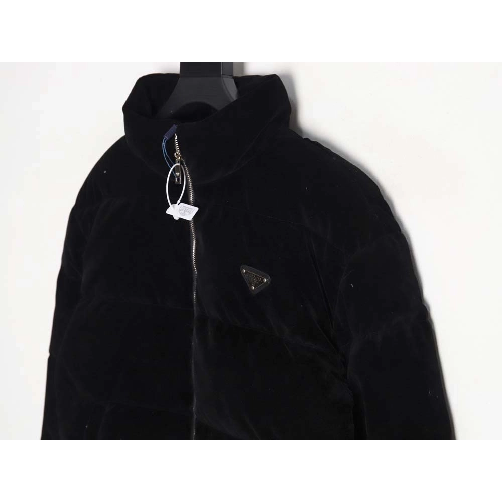 Prada PRD 23FW velvet triangle logo down jacket,Prada Jacket,Jacket,APPAREL