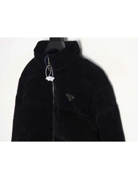Prada PRD 23FW velvet triangle logo down jacket,Prada Jacket,Jacket,APPAREL