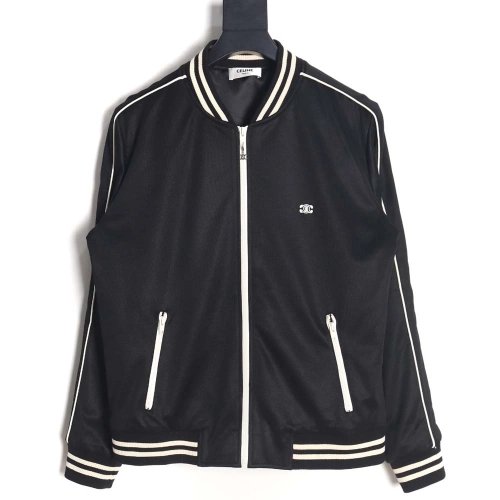 CELINE CE 23FW Arc de Triomphe embroidered side white stripes baseball jacket,Celine Jacket,Jacket,APPAREL