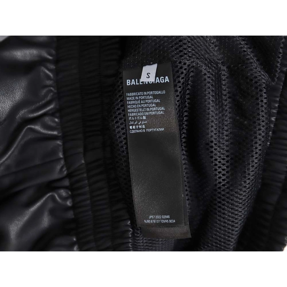 Balenciaga Balenciaga BLCG 23FW stitching contrast color small embroidery hooded leather jacket,Balenciaga Jacket,Jacket,APPAREL