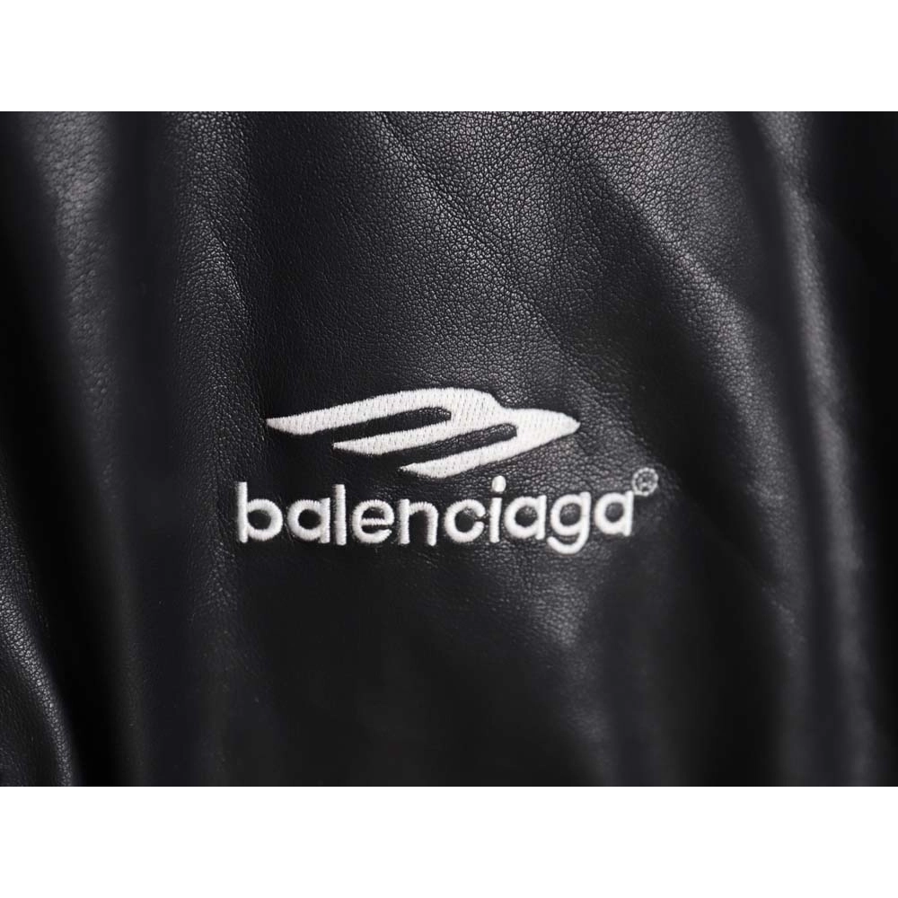 Balenciaga Balenciaga BLCG 23FW stitching contrast color small embroidery hooded leather jacket,Balenciaga Jacket,Jacket,APPAREL