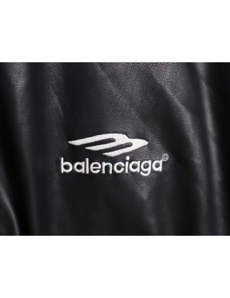 Balenciaga Balenciaga BLCG 23FW stitching contrast color small embroidery hooded leather jacket,Balenciaga Jacket,Jacket,APPAREL