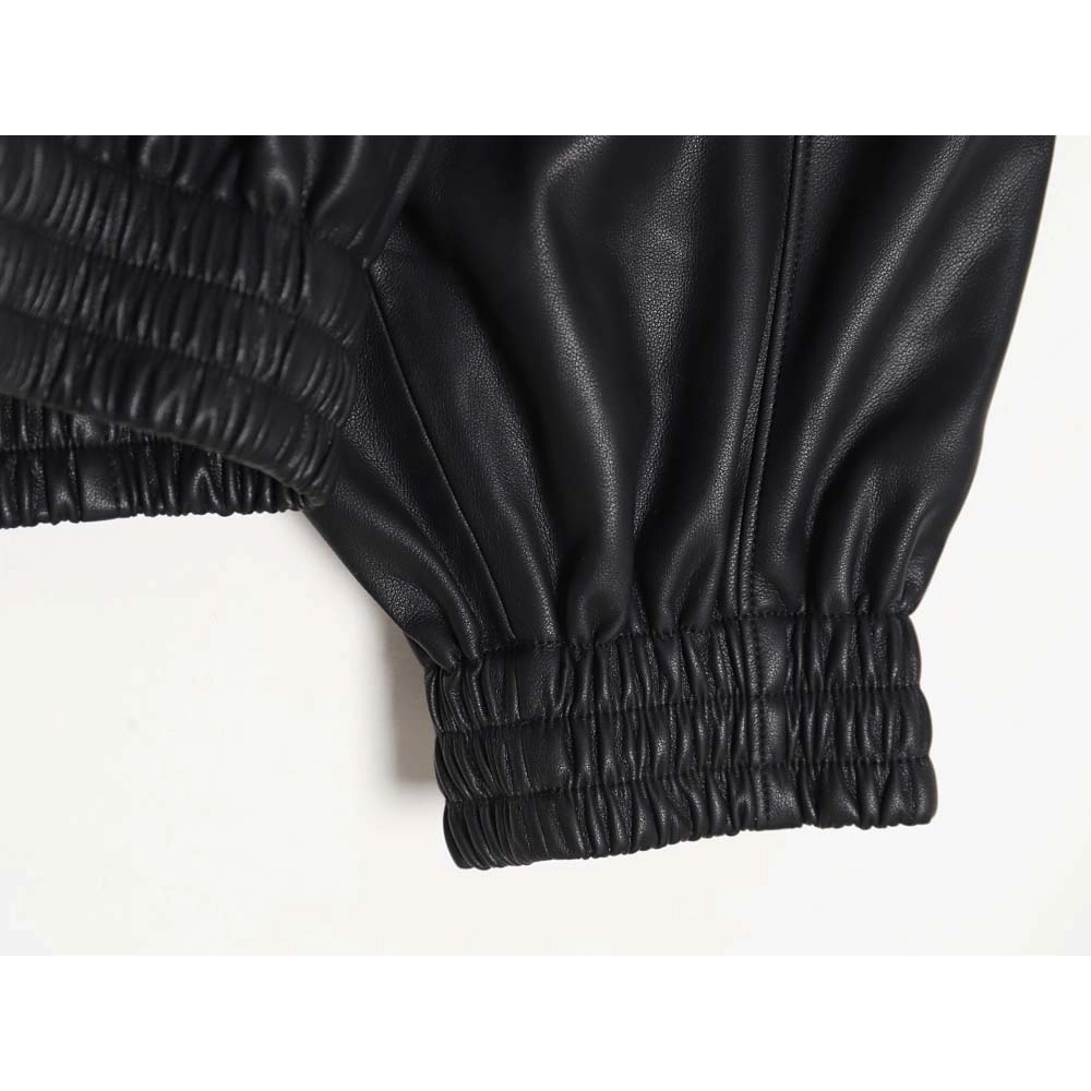 Balenciaga Balenciaga BLCG 23FW stitching contrast color small embroidery hooded leather jacket,Balenciaga Jacket,Jacket,APPAREL