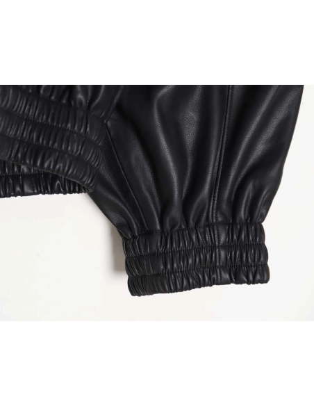 Balenciaga Balenciaga BLCG 23FW stitching contrast color small embroidery hooded leather jacket,Balenciaga Jacket,Jacket,APPAREL