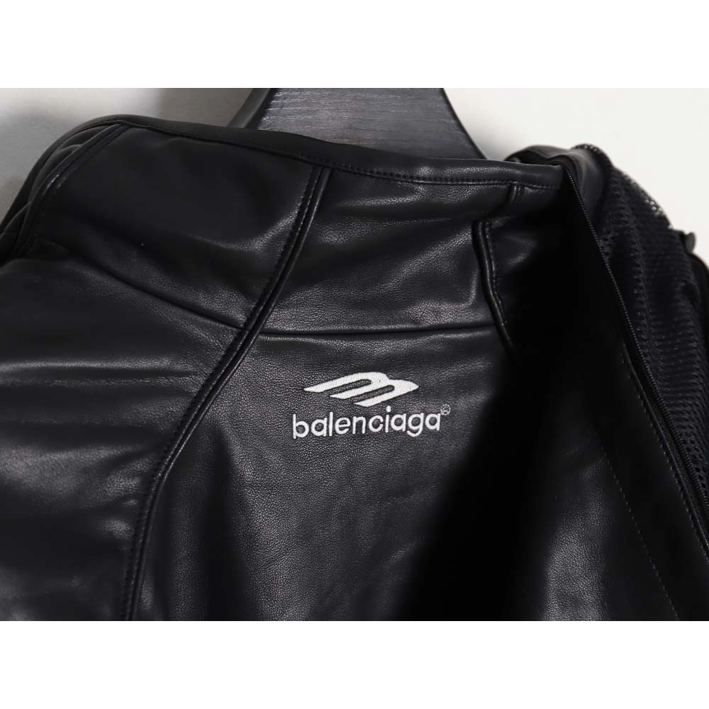 Balenciaga Balenciaga BLCG 23FW stitching contrast color small embroidery hooded leather jacket,Balenciaga Jacket,Jacket,APPAREL