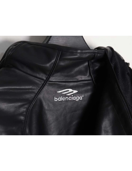 Balenciaga Balenciaga BLCG 23FW stitching contrast color small embroidery hooded leather jacket,Balenciaga Jacket,Jacket,APPAREL