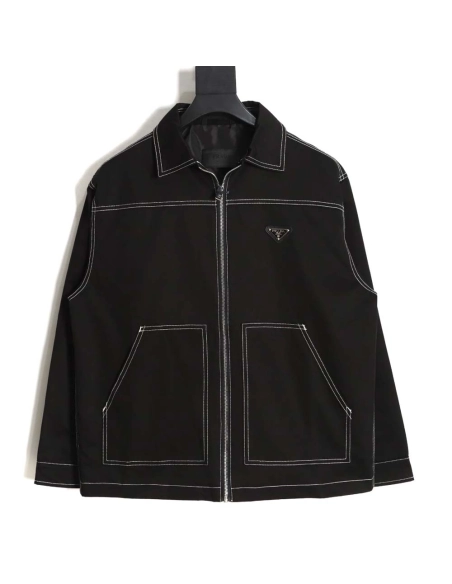 Prada PRD 23FW contrast topstitch canvas jacket,Prada Jacket,Jacket,APPAREL