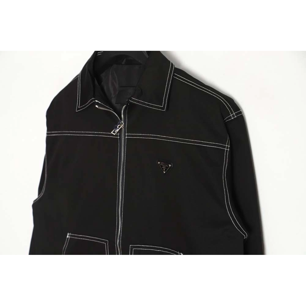 Prada PRD 23FW contrast topstitch canvas jacket,Prada Jacket,Jacket,APPAREL