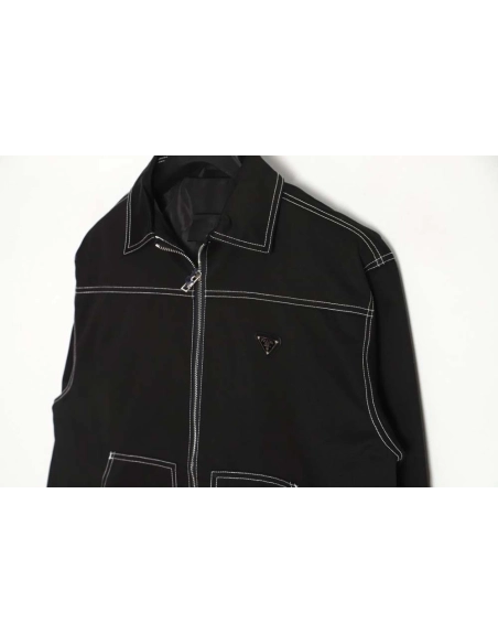 Prada PRD 23FW contrast topstitch canvas jacket,Prada Jacket,Jacket,APPAREL