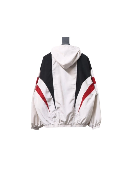 Balenciaga 3B red and white patchwork hooded jacket,Balenciaga Jacket,Jacket,APPAREL