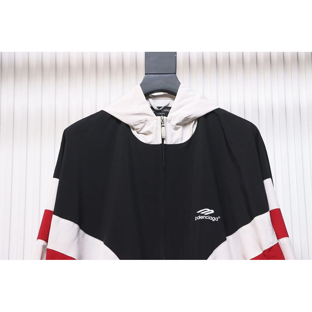 Balenciaga 3B red and white patchwork hooded jacket,Balenciaga Jacket,Jacket,APPAREL