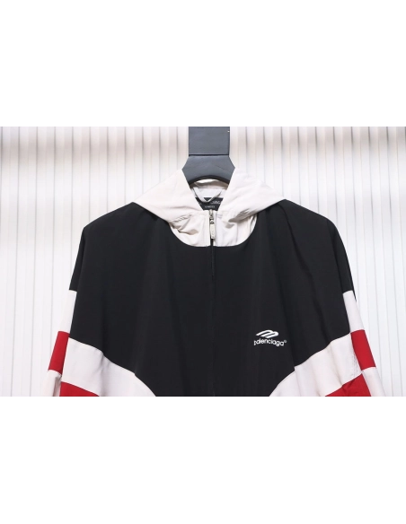 Balenciaga 3B red and white patchwork hooded jacket,Balenciaga Jacket,Jacket,APPAREL