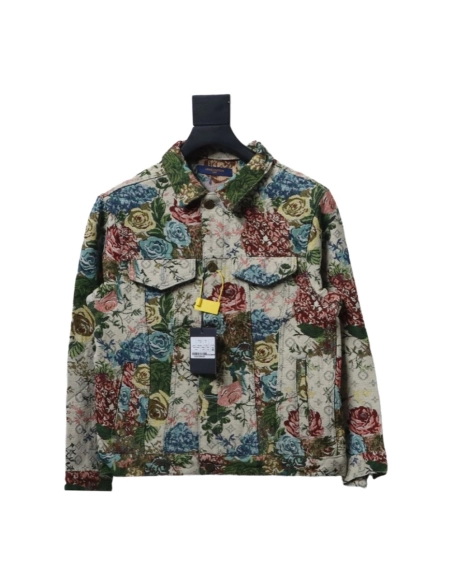 Louis Vuitton floral rose print denim jacket,Louis Vuitton Jacket,Jacket,APPAREL