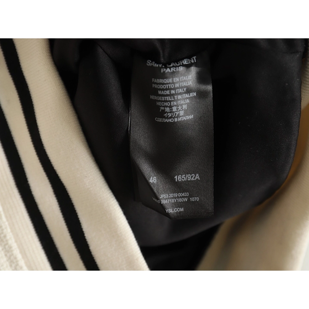 Saint Laurent Paris black and white leather baseball collar jacket,Saint Laurent Jacket,Jacket,APPAREL