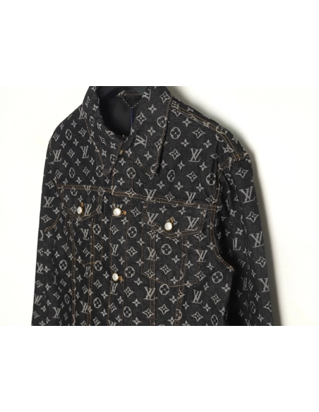 Louis Vuitton FA allover printed peak collar denim jacket,Louis Vuitton Jacket,Jacket,APPAREL