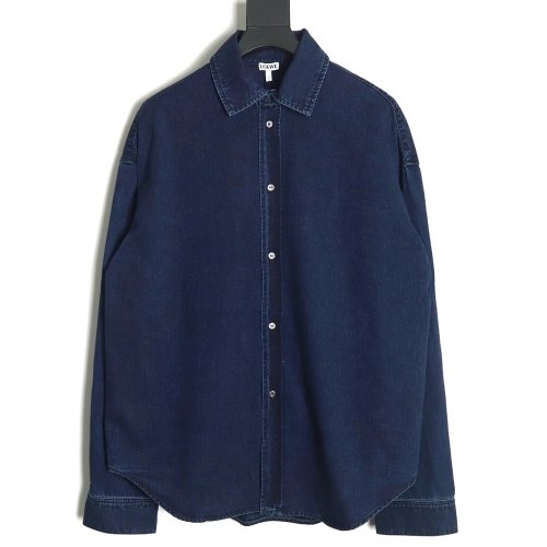 Loewe denim shirt jacket with elbow embroidered logo,Loewe Jacket,Jacket,APPAREL
