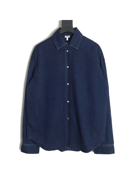 Loewe denim shirt jacket with elbow embroidered logo,Loewe Jacket,Jacket,APPAREL