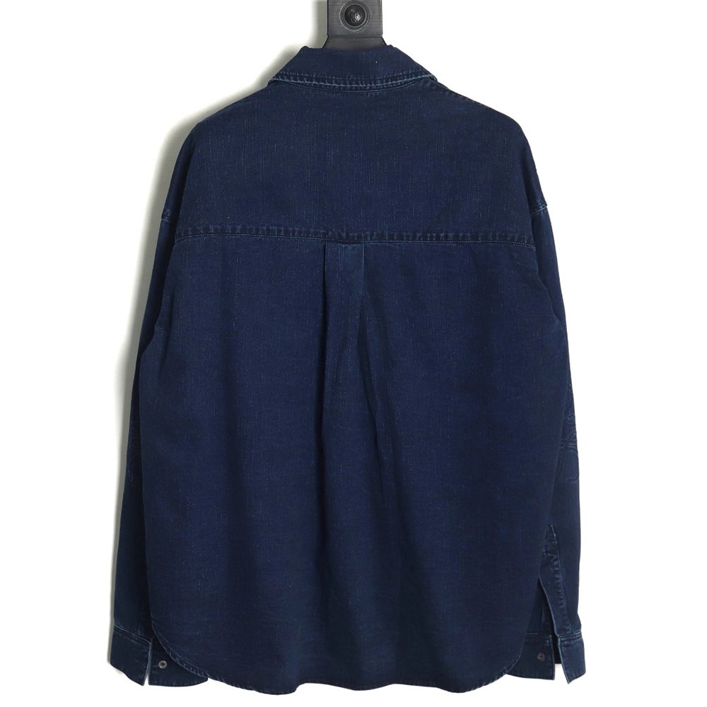 Loewe denim shirt jacket with elbow embroidered logo,Loewe Jacket,Jacket,APPAREL