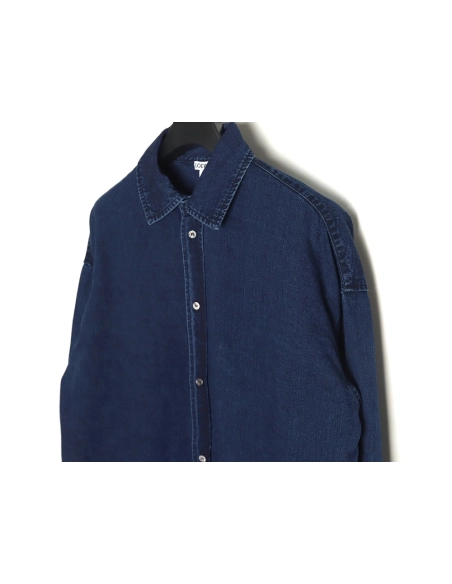 Loewe denim shirt jacket with elbow embroidered logo,Loewe Jacket,Jacket,APPAREL