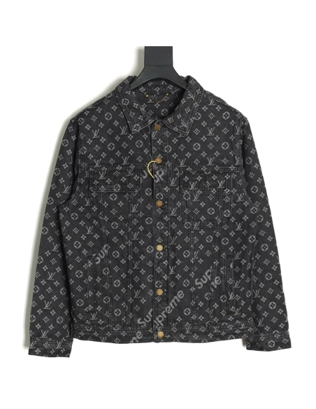 Louis vuitton Supreme joint full print denim jacket TSK1,Louis Vuitton Jacket,Jacket,APPAREL