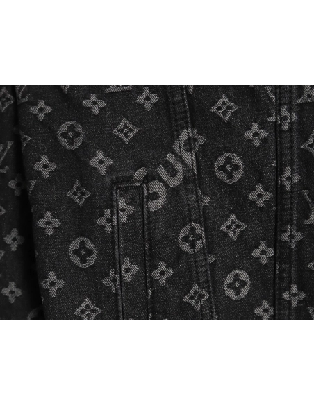 Louis vuitton Supreme joint full print denim jacket TSK1,Louis Vuitton Jacket,Jacket,APPAREL