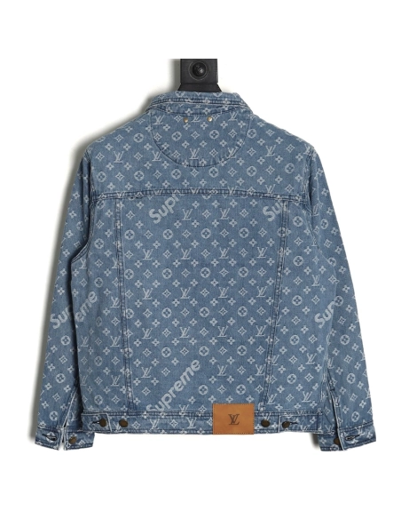 Louis vuitton Supreme joint full print denim jacket,Louis Vuitton Jacket,Jacket,APPAREL