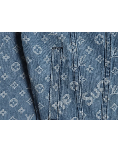 Louis vuitton Supreme joint full print denim jacket,Louis Vuitton Jacket,Jacket,APPAREL