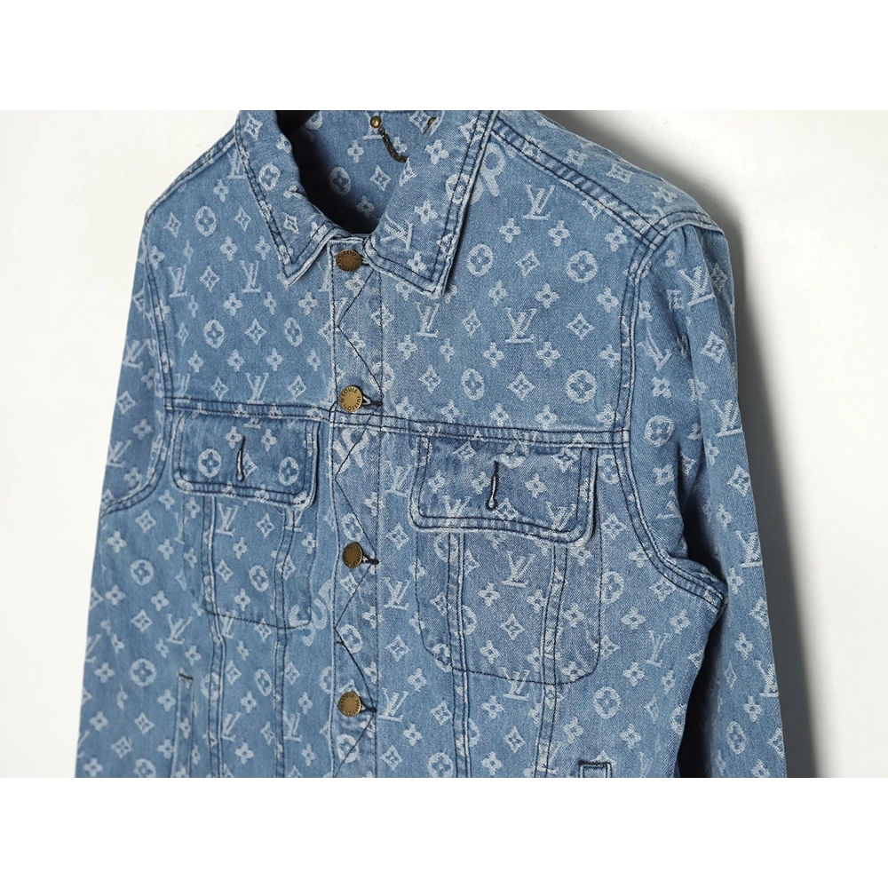 Louis vuitton Supreme joint full print denim jacket,Louis Vuitton Jacket,Jacket,APPAREL