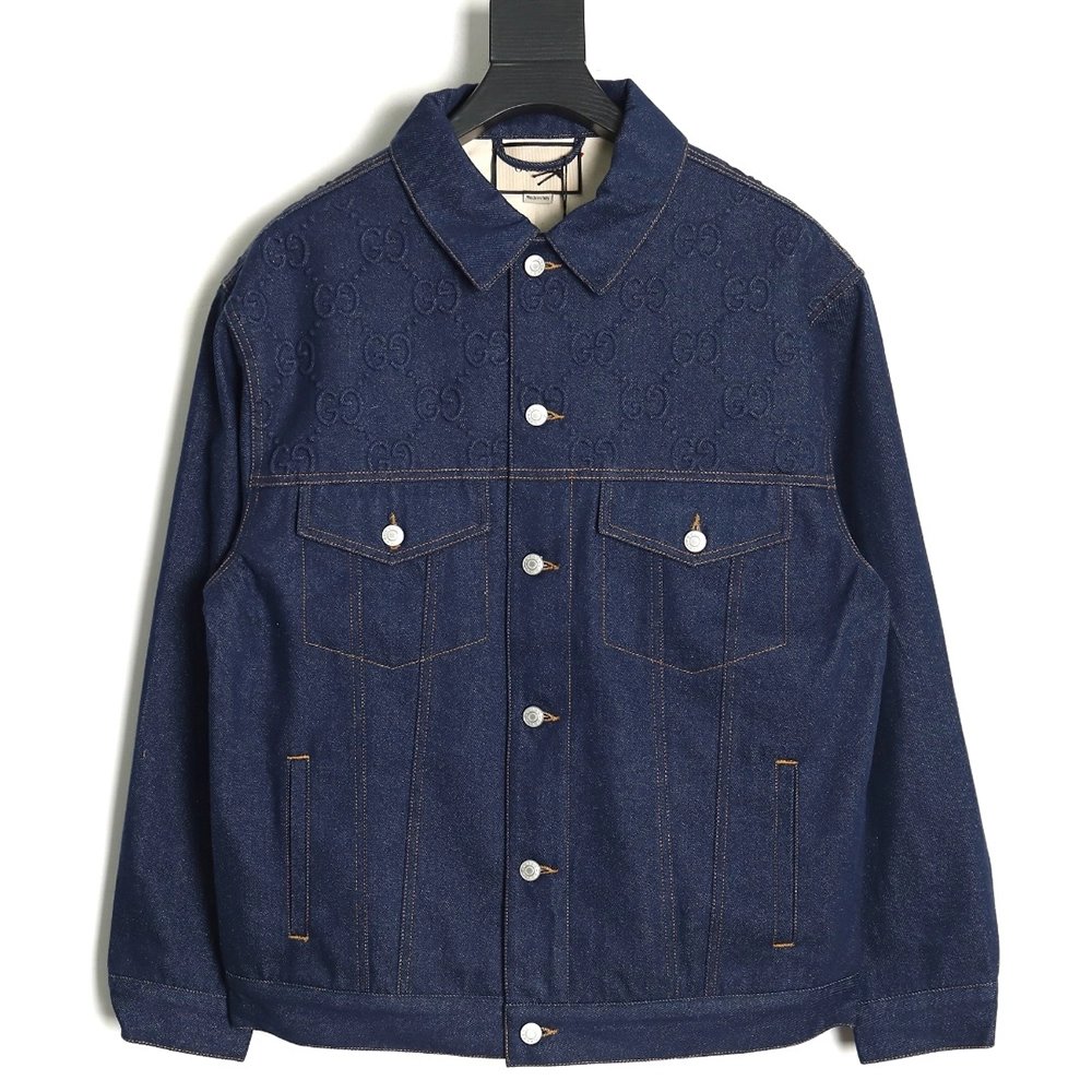 Gucci embossed denim longsleeved jacket,Gucci Jacket,Jacket,APPAREL