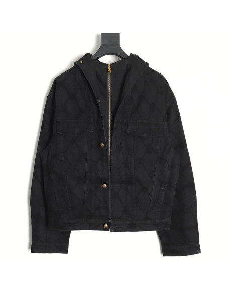Louis Vuitton Burnt Denim Hooded Long Sleeve Denim Jacket,Louis Vuitton Jacket,Jacket,APPAREL