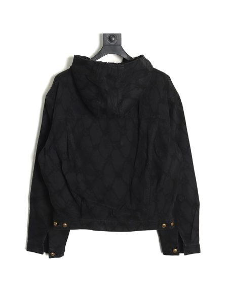 Louis Vuitton Burnt Denim Hooded Long Sleeve Denim Jacket,Louis Vuitton Jacket,Jacket,APPAREL