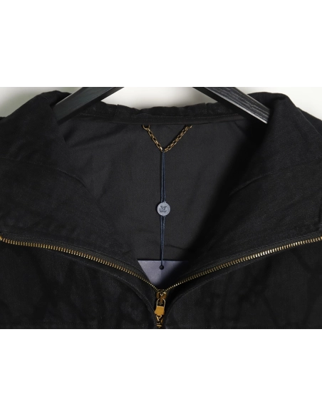 Louis Vuitton Burnt Denim Hooded Long Sleeve Denim Jacket,Louis Vuitton Jacket,Jacket,APPAREL