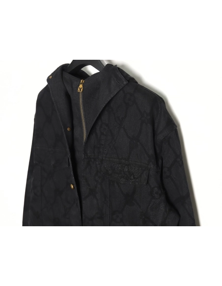 Louis Vuitton Burnt Denim Hooded Long Sleeve Denim Jacket,Louis Vuitton Jacket,Jacket,APPAREL