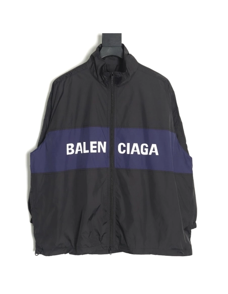 Balenciaga 57 black and blue patchwork slogan jacket,Balenciaga Jacket,Jacket,APPAREL