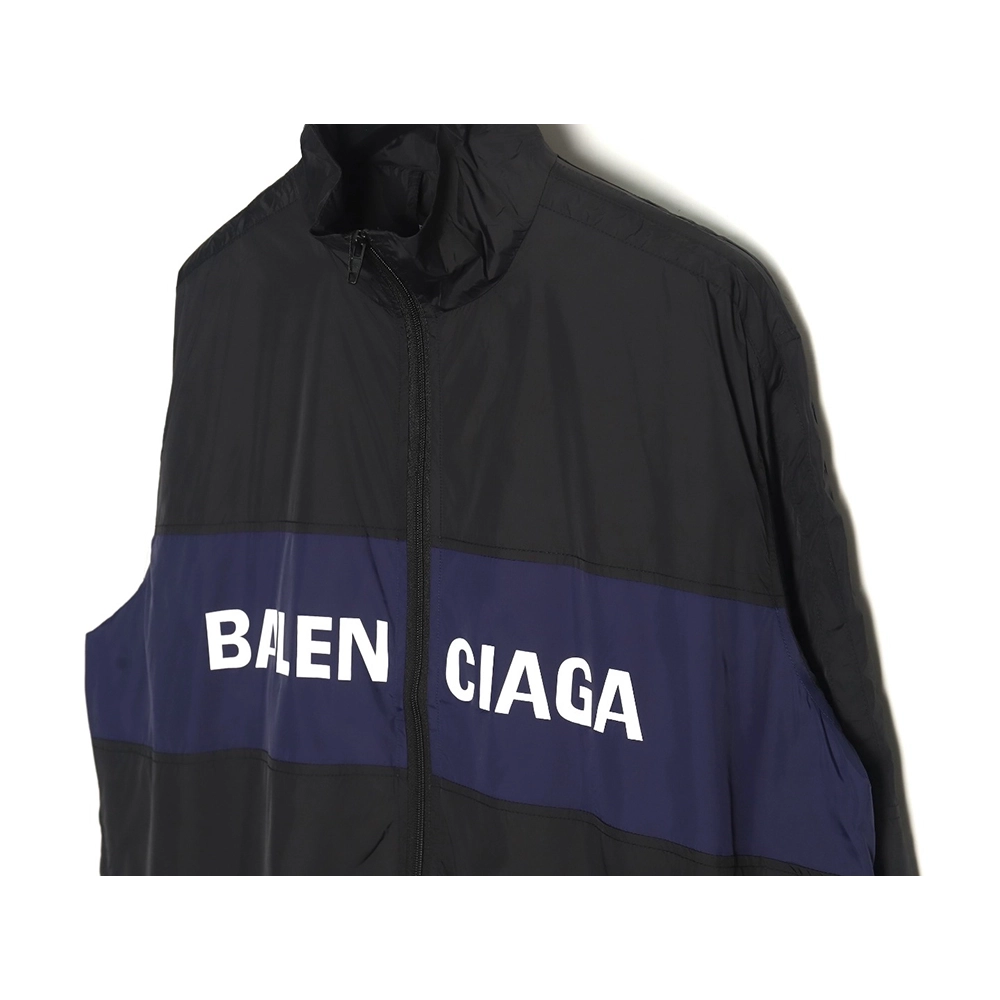 Balenciaga 57 black and blue patchwork slogan jacket,Balenciaga Jacket,Jacket,APPAREL