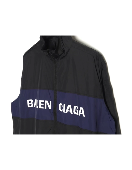 Balenciaga 57 black and blue patchwork slogan jacket,Balenciaga Jacket,Jacket,APPAREL