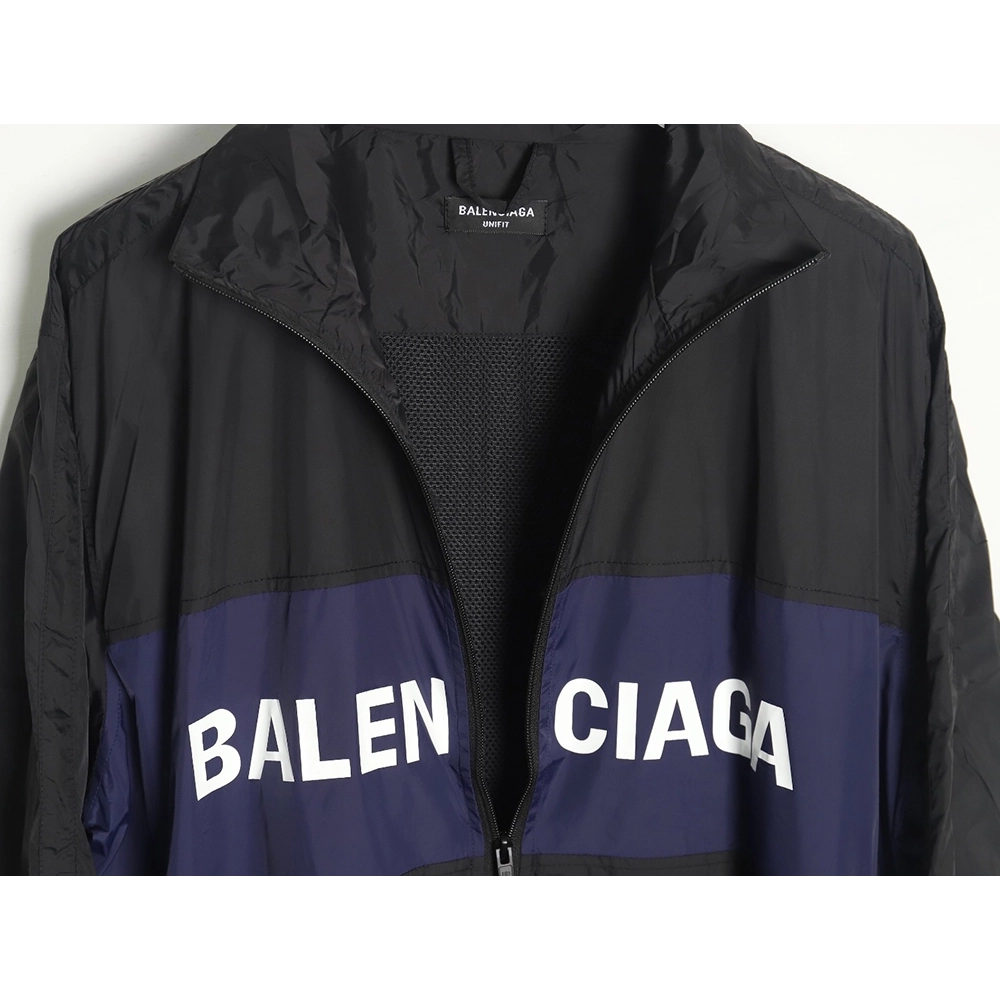 Balenciaga 57 black and blue patchwork slogan jacket,Balenciaga Jacket,Jacket,APPAREL