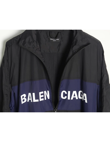 Balenciaga 57 black and blue patchwork slogan jacket,Balenciaga Jacket,Jacket,APPAREL