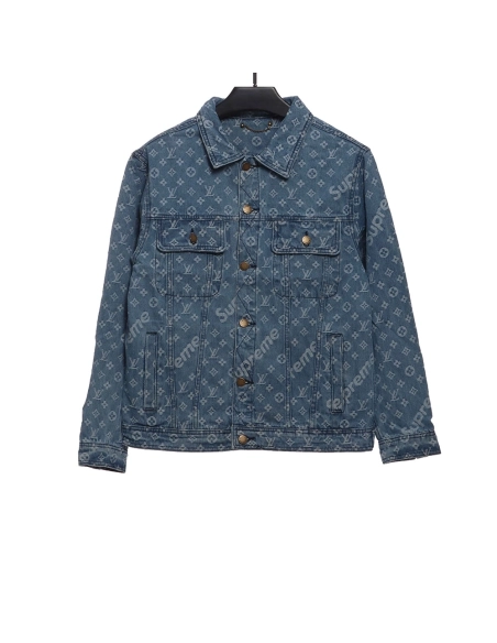LV cobranded SUP allover printed denim jacket,Louis Vuitton Jacket,Jacket,APPAREL