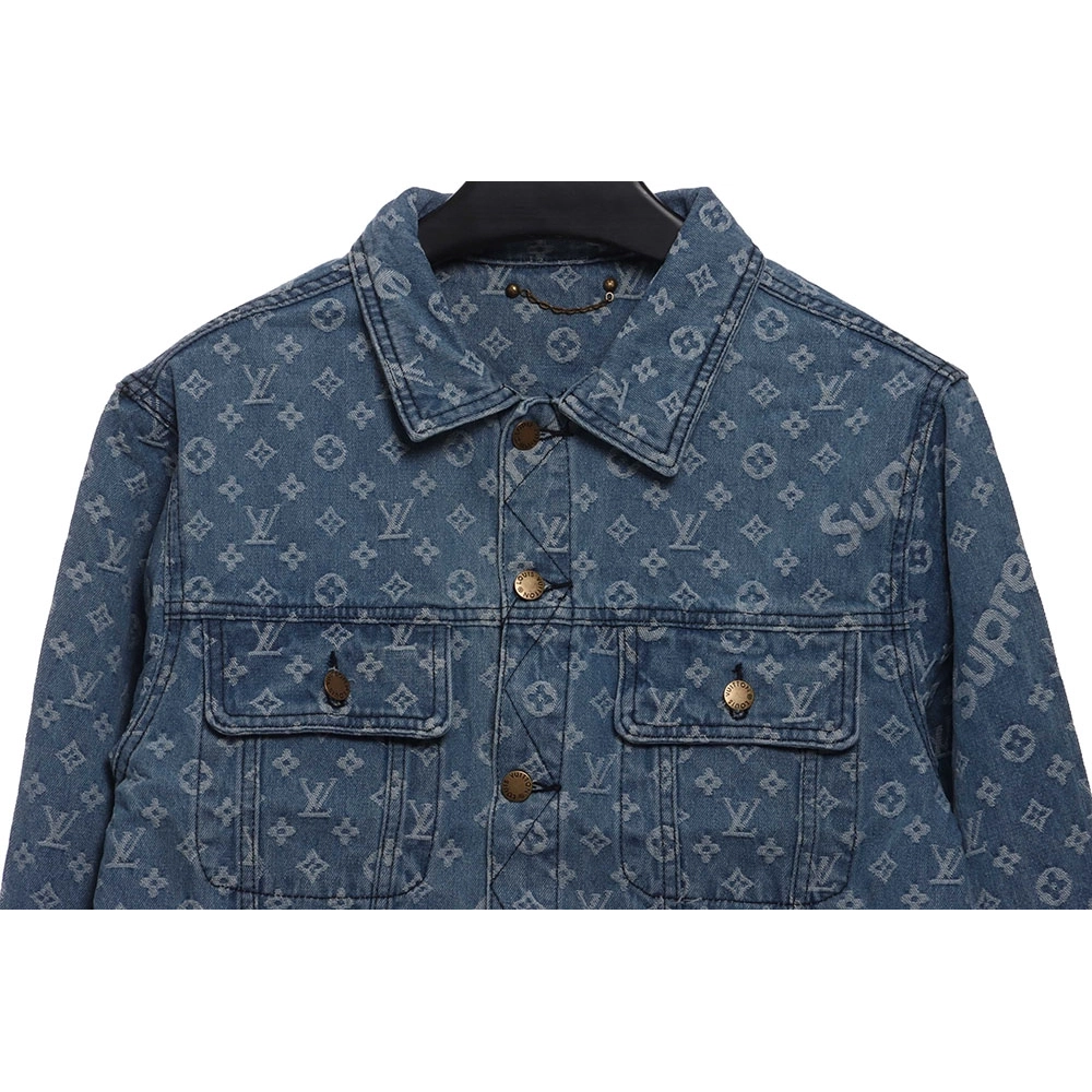 LV cobranded SUP allover printed denim jacket,Louis Vuitton Jacket,Jacket,APPAREL
