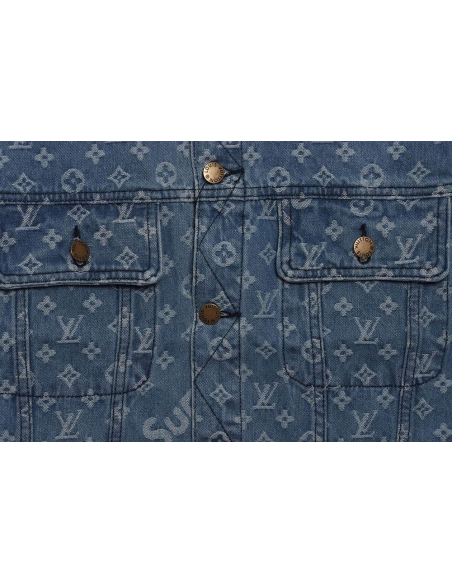 LV cobranded SUP allover printed denim jacket,Louis Vuitton Jacket,Jacket,APPAREL