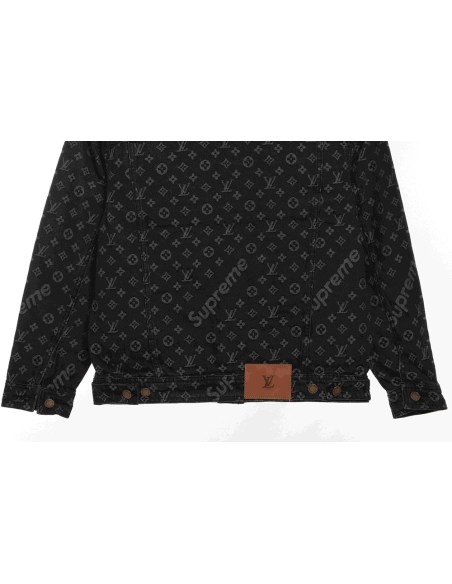 LV cobranded SUP allover printed denim jacket,Louis Vuitton Jacket,Jacket,APPAREL