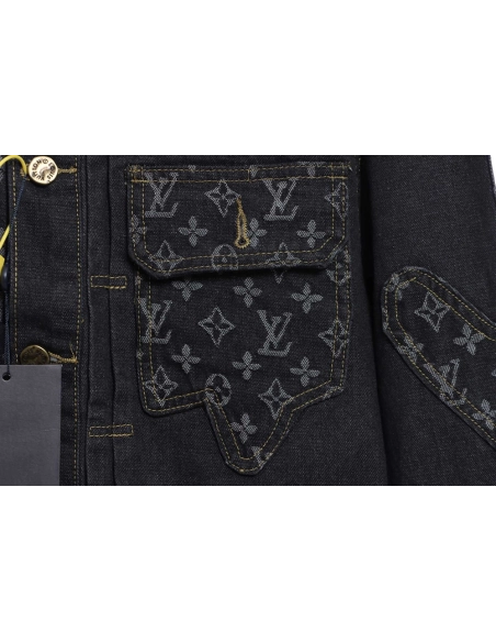 LV cobranded NIGO stitching contrasting denim jacket,Louis Vuitton Jacket,Jacket,APPAREL