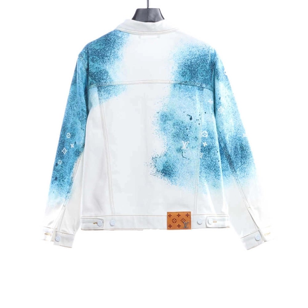 LV starry sky inkjet blue and white gradient denim jacket,Louis Vuitton Jacket,Jacket,APPAREL