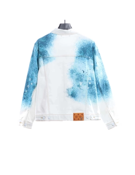 LV starry sky inkjet blue and white gradient denim jacket,Louis Vuitton Jacket,Jacket,APPAREL