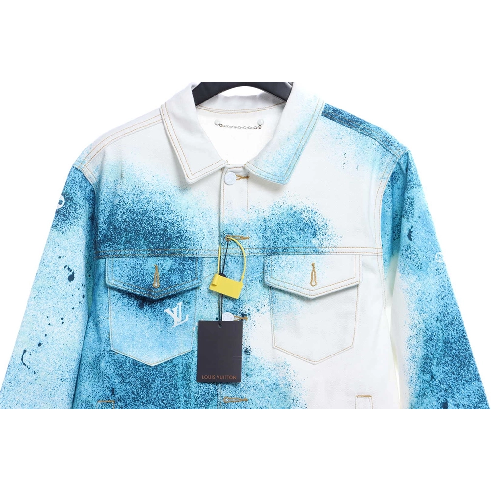 LV starry sky inkjet blue and white gradient denim jacket,Louis Vuitton Jacket,Jacket,APPAREL