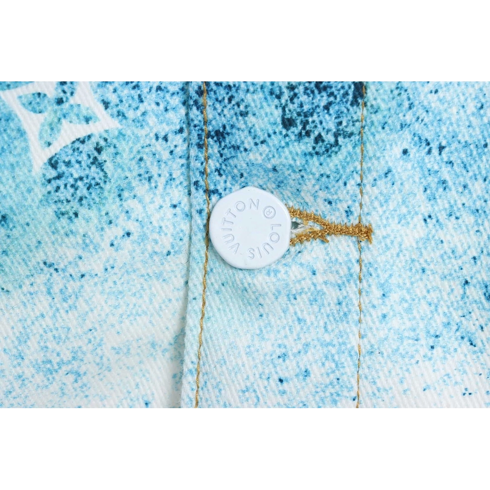 LV starry sky inkjet blue and white gradient denim jacket,Louis Vuitton Jacket,Jacket,APPAREL