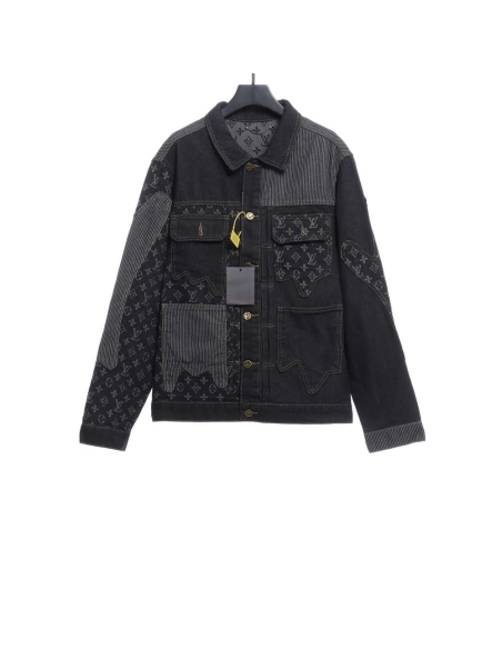 Louis Vuitton joint NIGO stitching contrast color denim jacket,Louis Vuitton Jacket,Jacket,APPAREL